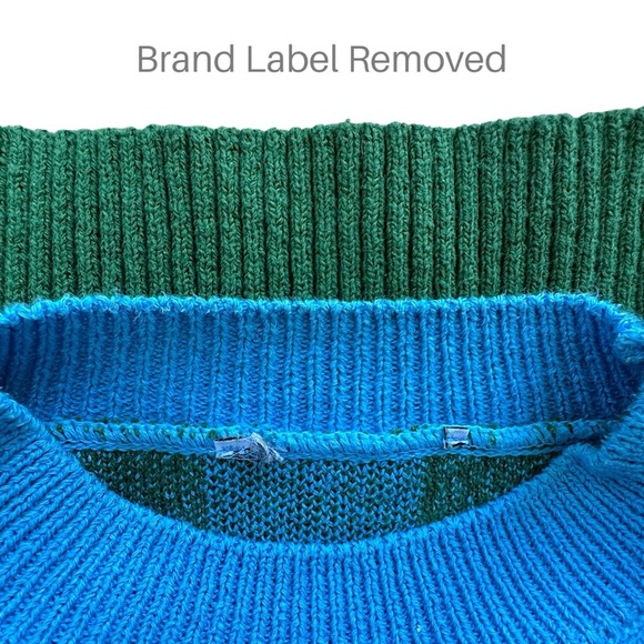 ZARA MUSHROOM SWEATER LIKE NEW BLUE & GREEN CHECKERBOARD COTTON BLEND | SMALL - Picture 10 of 10